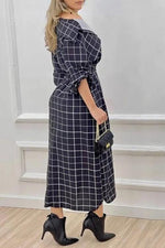 Plaid Print Button Maxi Shirt Dress