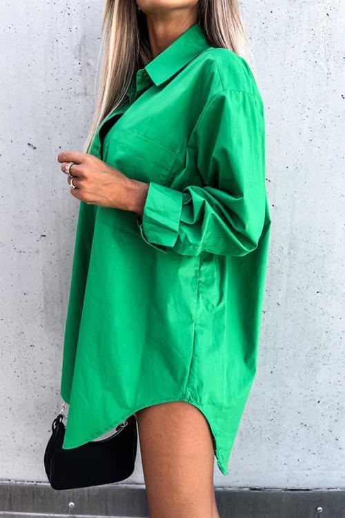 Button Pockets Oversized Shirt Dress