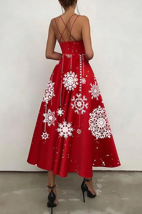 Christmas Print Slip Maxi Dress