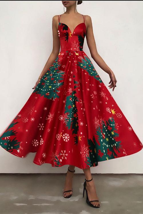 Christmas Print Slip Maxi Dress