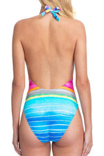 Colorful Stripe Halter Neck Backless One Piece