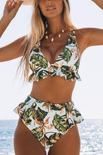 Floral Print Ruffles Bikini Set