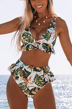 Floral Print Ruffles Bikini Set