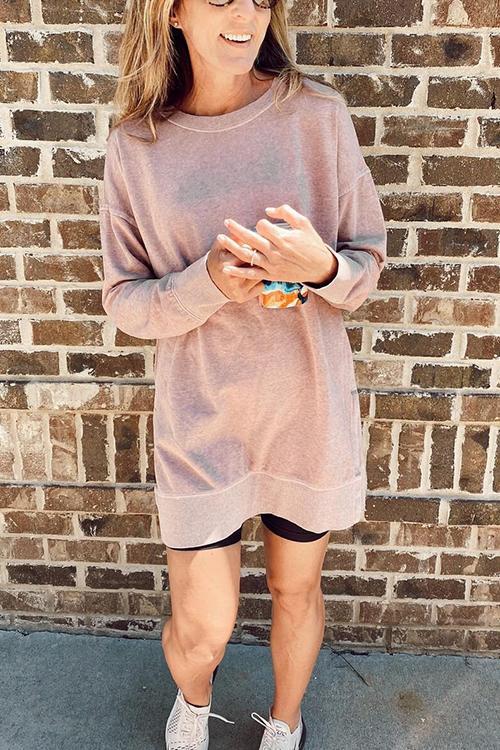 Pockets O Neck Long Sleeve Hoodie Dress