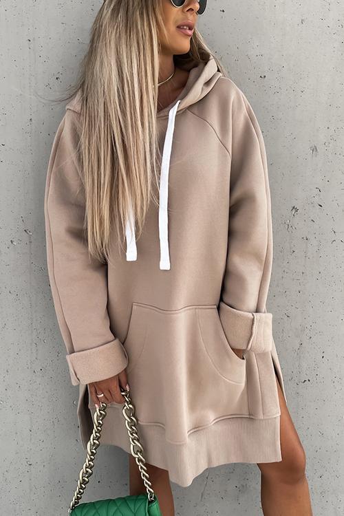 Hooded Jumper Dress with Contrast Ties