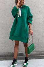 Hooded Jumper Dress with Contrast Ties