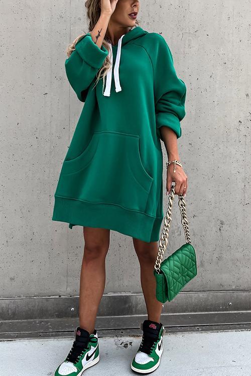 Hooded Jumper Dress with Contrast Ties