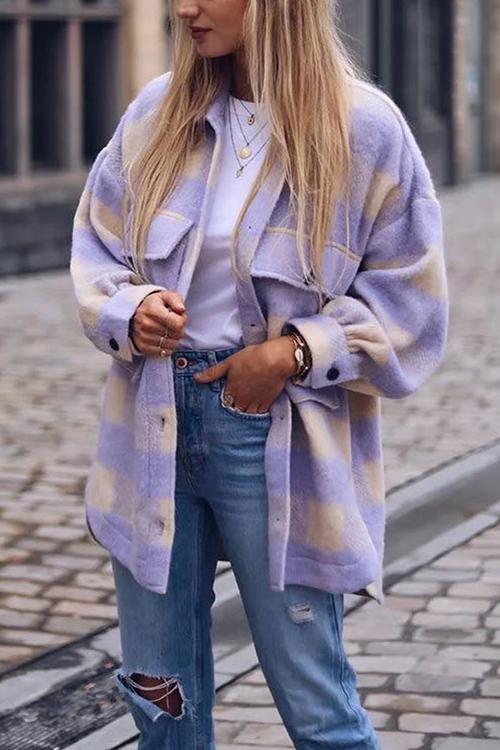 Plaid Button Pockets Coat