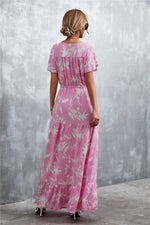 Casual Floral V Neck Short Sleeve Long Maxi Dress