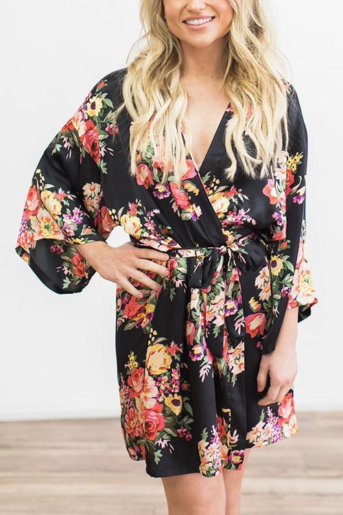 Floral Print Belted Robe