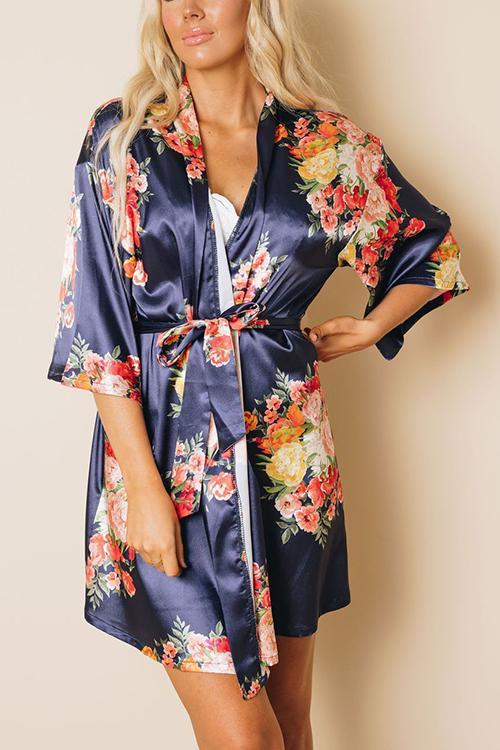 Floral Print Belted Robe