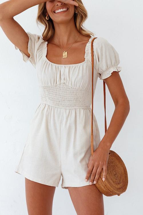 Elastic Waist Square Neck Romper