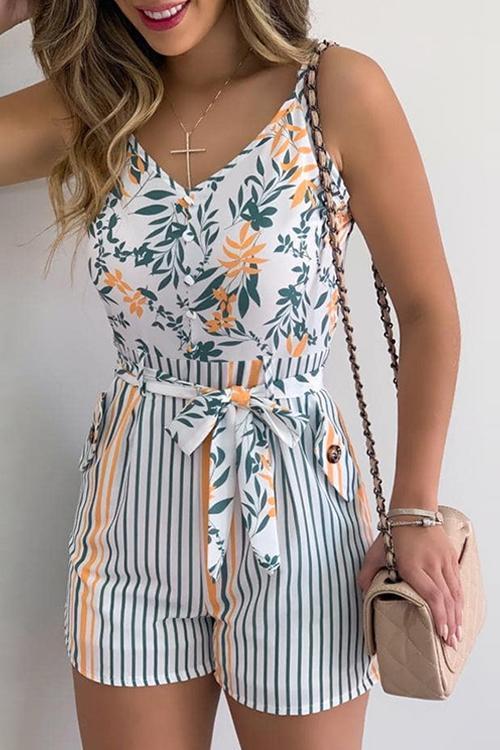 Leaf Stripe Bleted Slip Romper