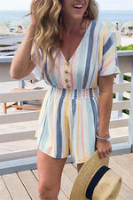 Colorful Stripe Button Romper