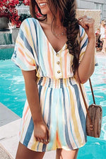 Colorful Stripe Button Romper