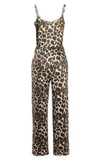 Leopard Pockets Drawstring Slip Jumpsuits