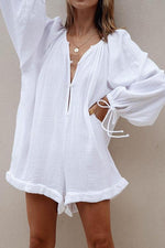 Button Puff Long Sleeve Loose Romper