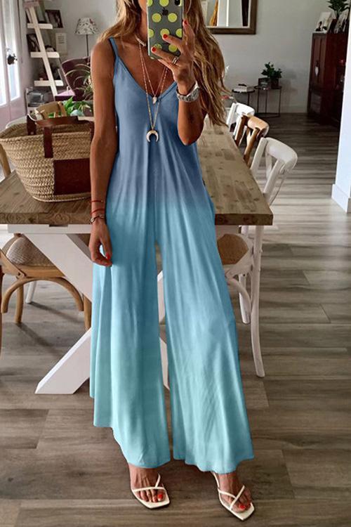 Gradient V Neck Slip Jumpsuits