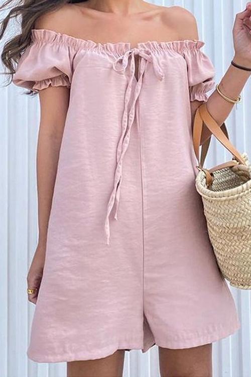 Drawstring Off Shoulder Romper