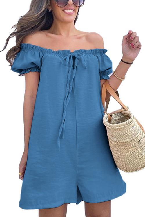 Drawstring Off Shoulder Romper