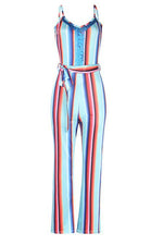 Colorful Stripe Slip Belted Jumpsuits