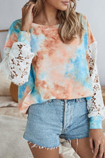 Pretty Lace Stitching Tie-dye Blouse