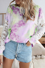 Pretty Lace Stitching Tie-dye Blouse