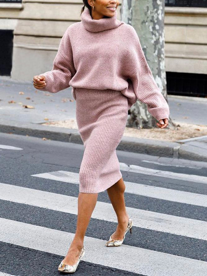 Women's Sets Solid Turtleneck Sweater & Slim Skirt Two-Piece Set