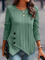 Casual Long Sleeve O-Neck Button Side Blouse Top