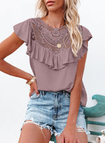 Casual Round Neck Cap Sleeve Solid Color Blouse Top