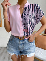 Fashion V-Neck Printed Short Sleeve Buttoned Shirt