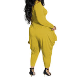 Solid Hollowed Out  Long Sleeve V Neck Loose Jumpsuit