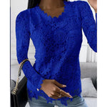 Elegant Long Sleeve O-Neck Floral Print Lace Blouse