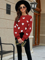 Heart Printed Long Sleeve Solid Color Sweatshirt