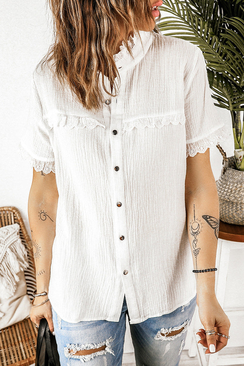 Scalloped Lace Trim Short Sleeve Shirt