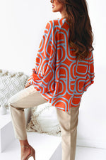 Print O Neck Bat Blouse