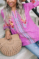 Boho Print Logn Sleeve Loose Blouse