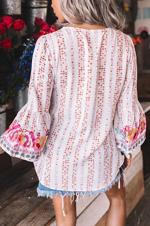 Boho Print Logn Sleeve Loose Blouse