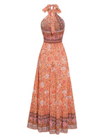 Casual Sleeveless Backless Printed Chiffon Maxi Dress