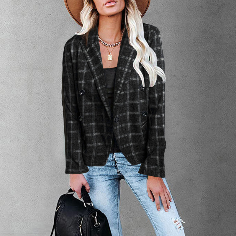 Women's Long Sleeve Plaid Open Front Casual Jacket Top