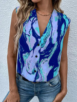 Fashion Sleeveless Crossed V-Neck Printed Blouse