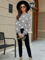 Heart Printed Long Sleeve Solid Color Sweatshirt