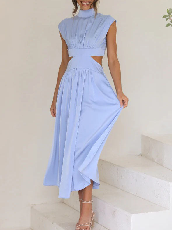 Elegant O-Neck Sleeveless Cut Out Solid Maxi Dress