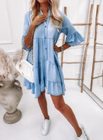 Button Down Short Sleeve Casual Mini Dress