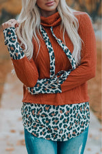 Leopard Patch Cowl Neck Top