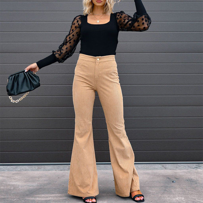 Elegant High Waist Wide Leg Solid Velvet Pant