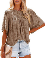 Casual Loose Round Neck Short Sleeve Blouse Top