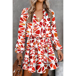 Classic Floral Long Sleeve V Neck Mini Dress