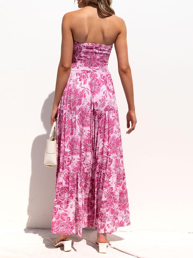 Sleeveless Backless High Waist Loose Floral Maxi Dress