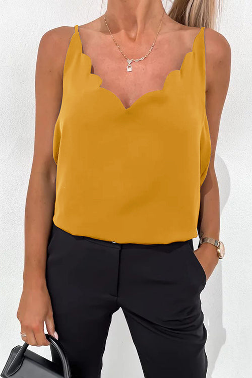 Scalloped V Neck Tank Top